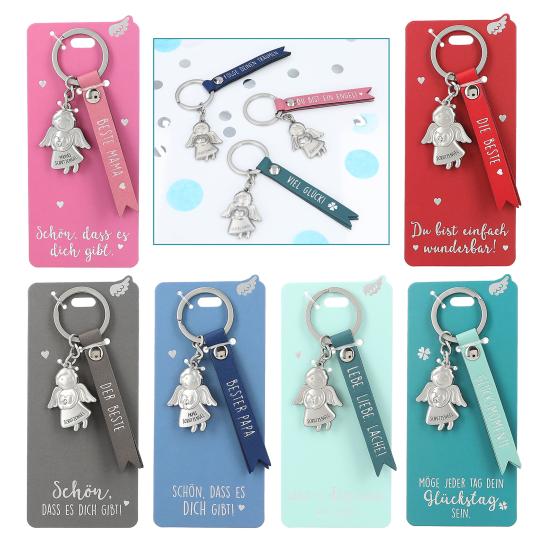 Beschermengel sleutelhanger met leren band duits