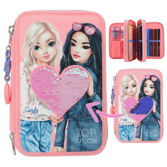 TOPModel 3-vaks etui met wrijfpailletten