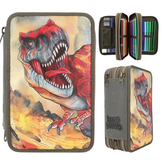 Dino World 3-vaks etui met 3D effect groen