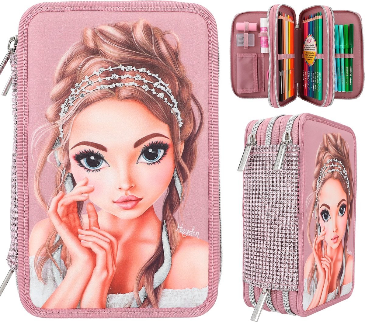 Depesche TOPModel 3-vaks etui met glitter GLITTER QUEEN
