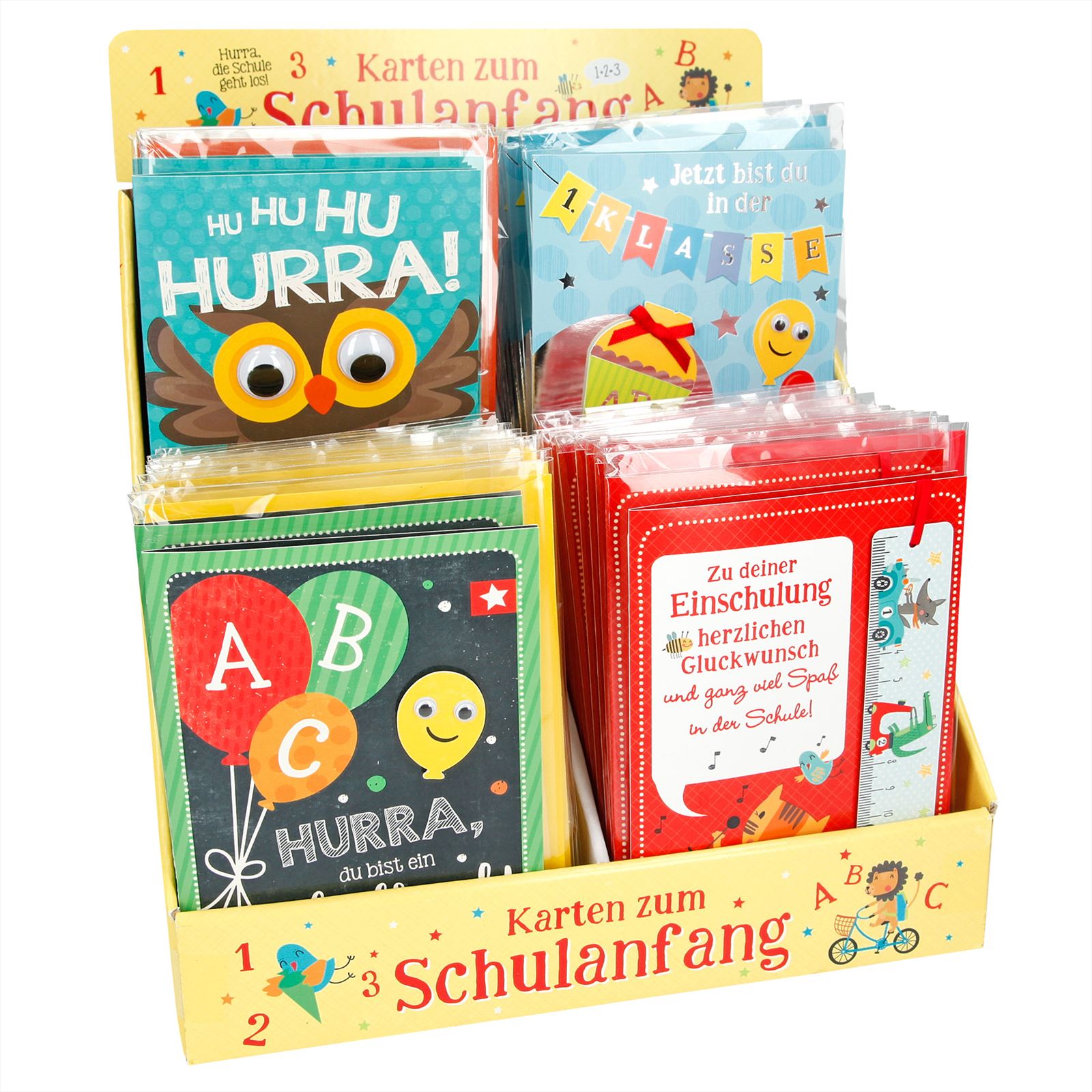 Schoolbeginkaarten in display