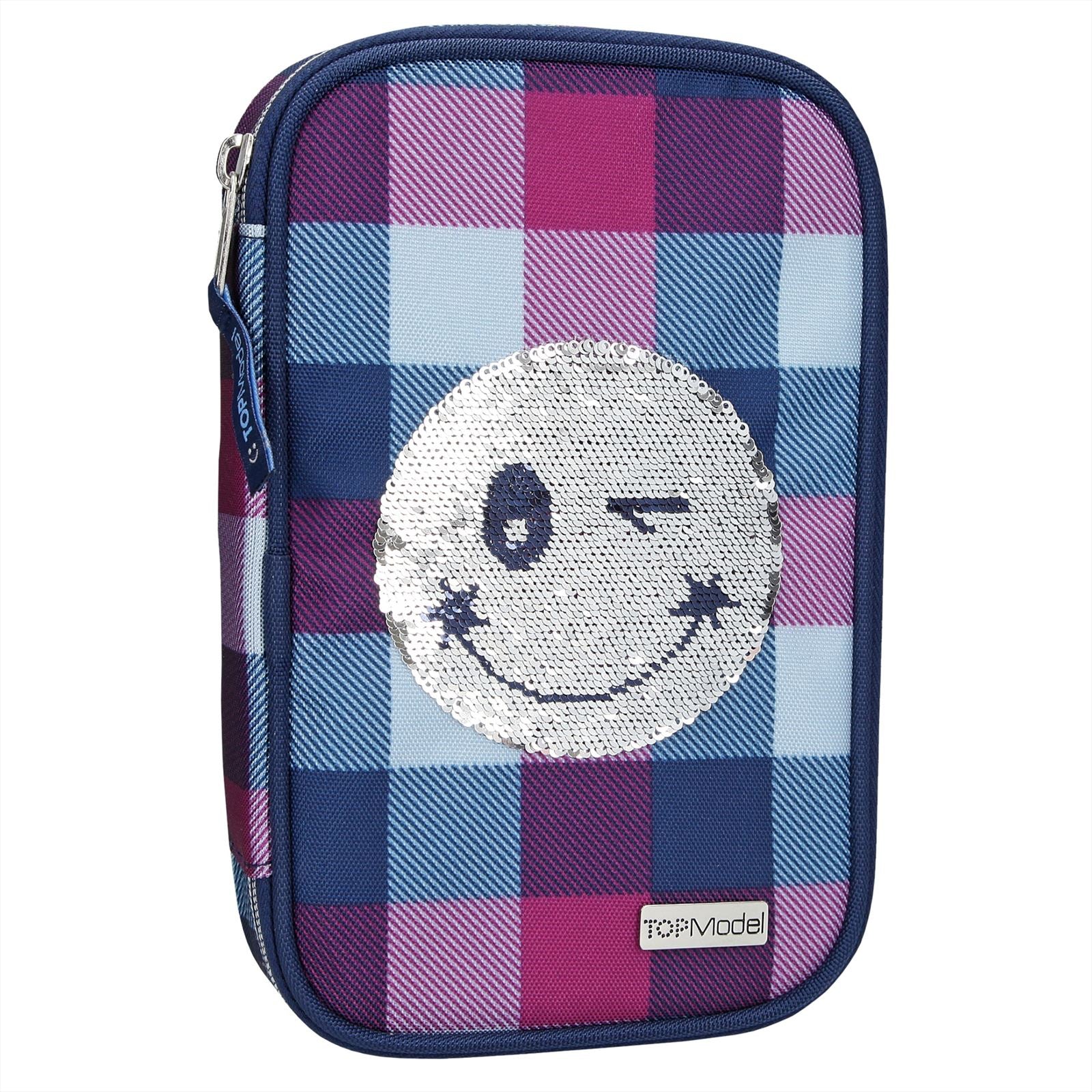 TOPModel gevulde etui Smiley rev.sequins blauw