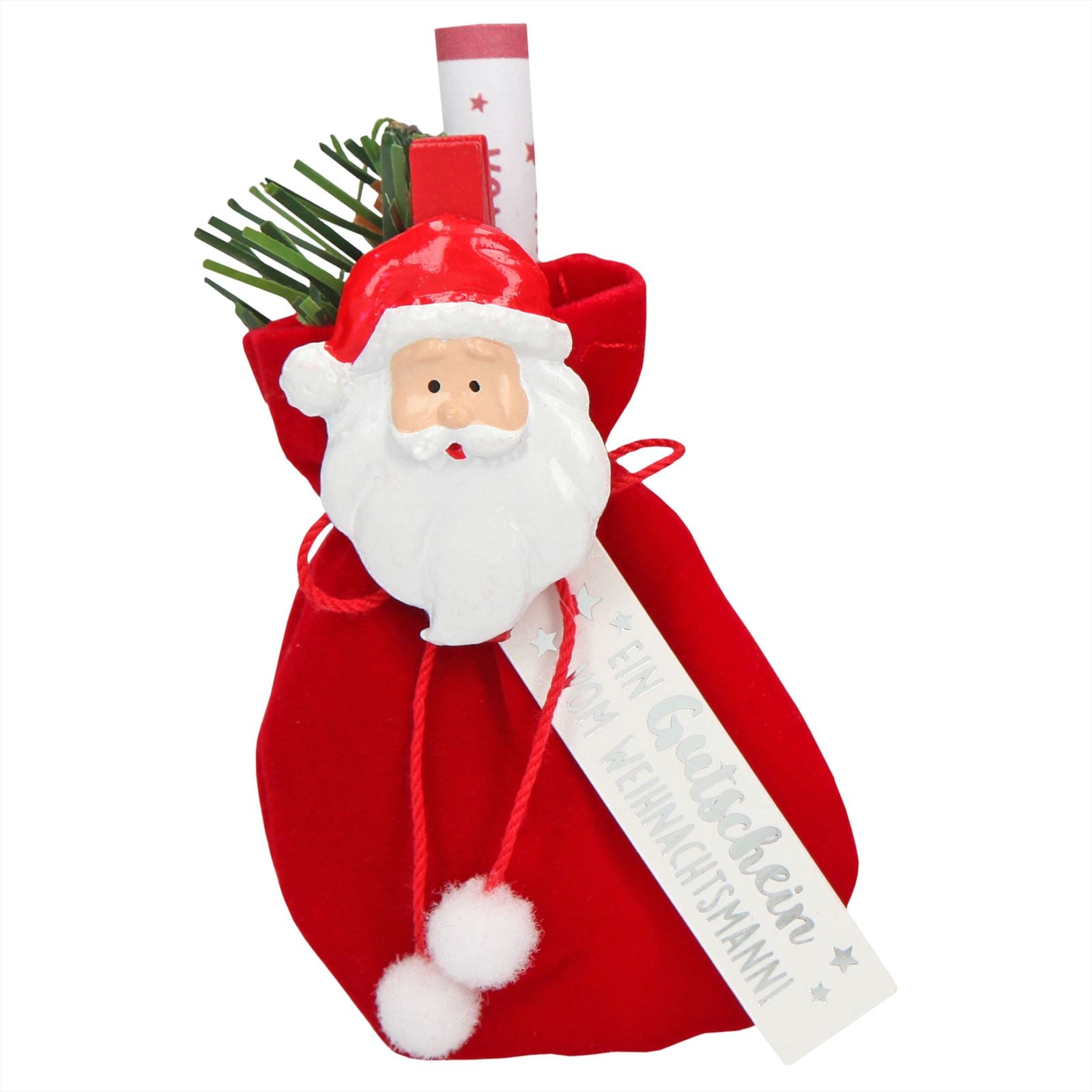 Kerstmis tegoedbon in fluwelen zakje