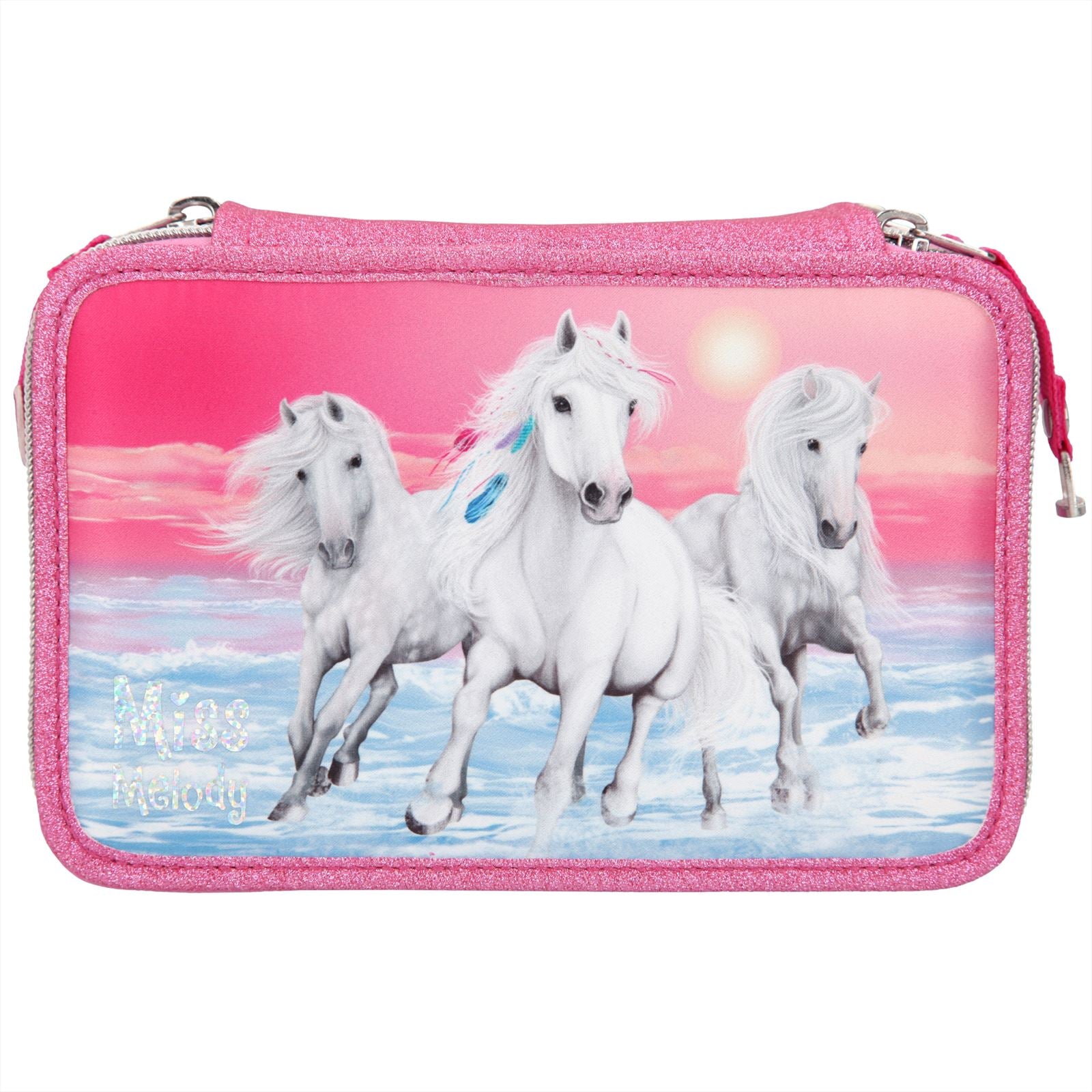 Miss Melody 3-vaks etui glitter roze