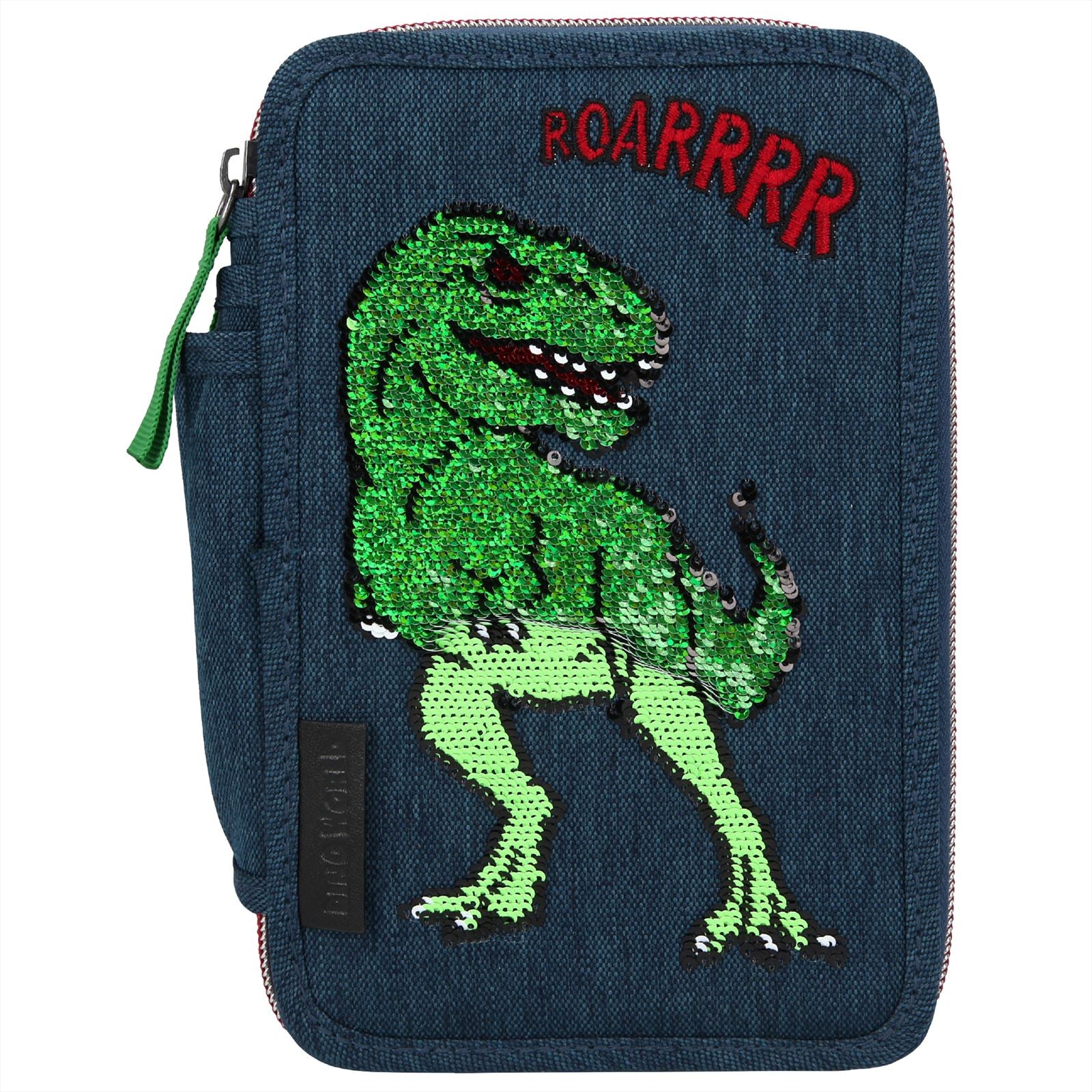 Dino World 3-vaks etui pailletten blauw
