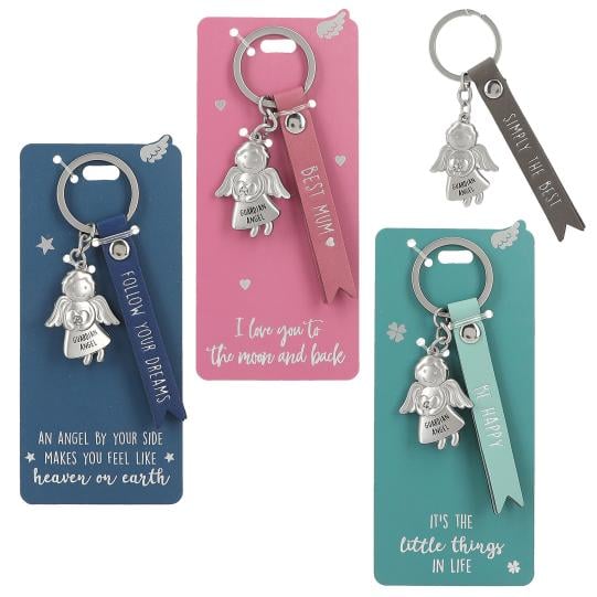 Beschermengel sleutelhanger met leren band, ENG