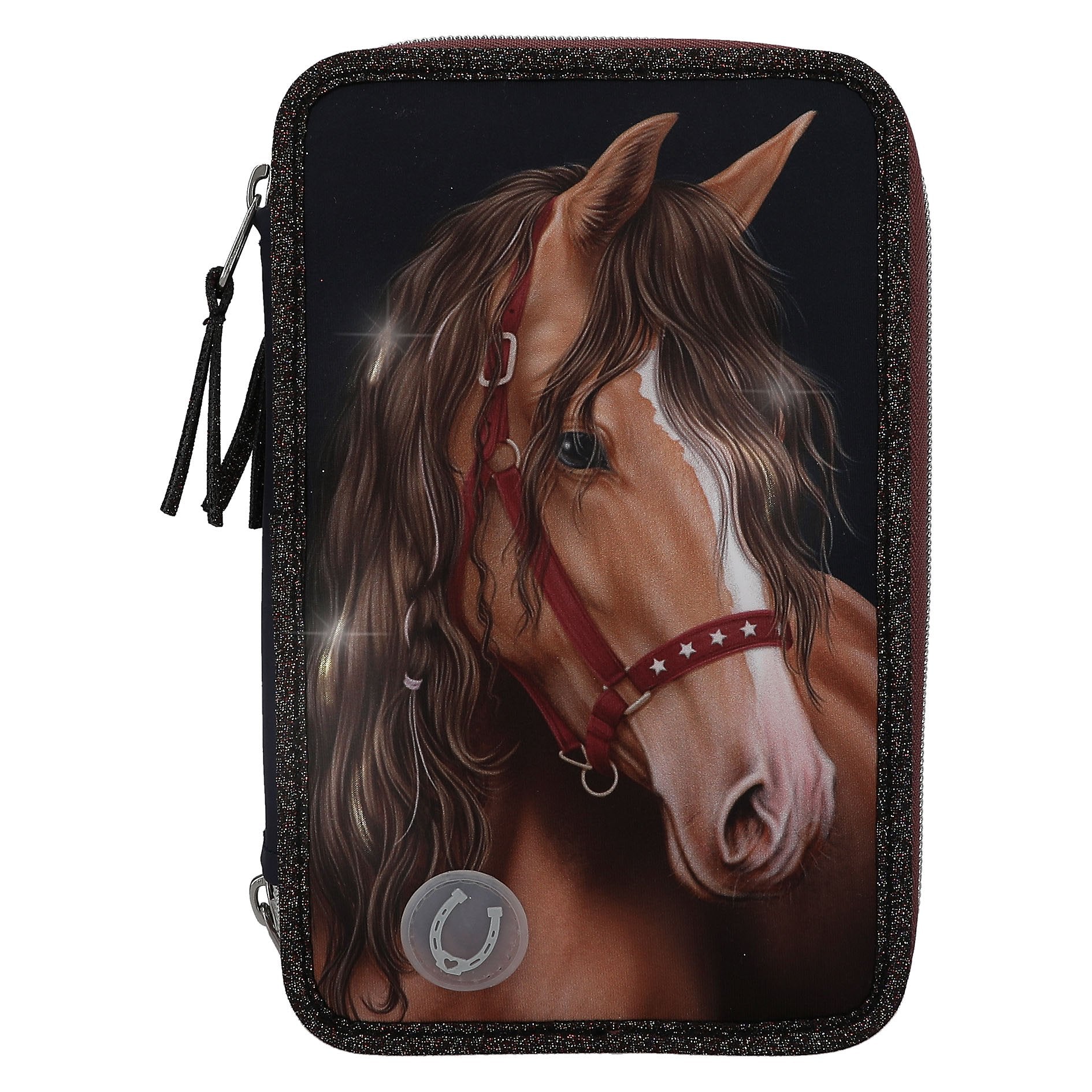 Miss Melody 3-vaks etui LEDGLITTER HORSE