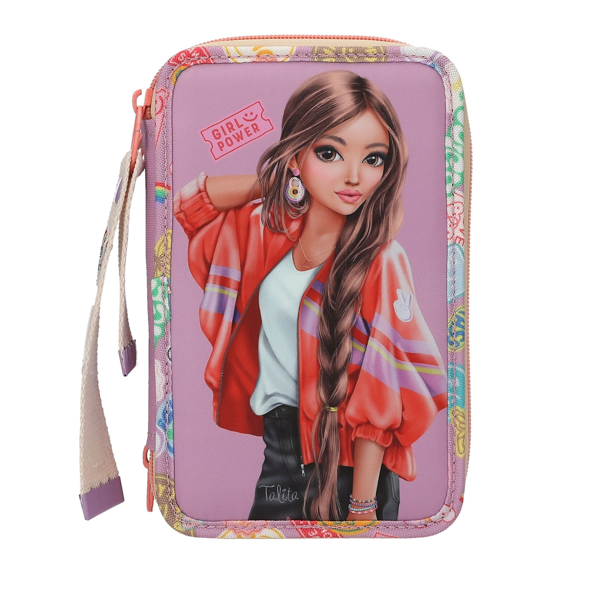 Stoere Paarse Etui met Drie Vakken - Girl Power