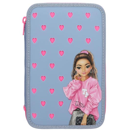 TOPModel 3-vaks etui blauw met kleurrijke pins