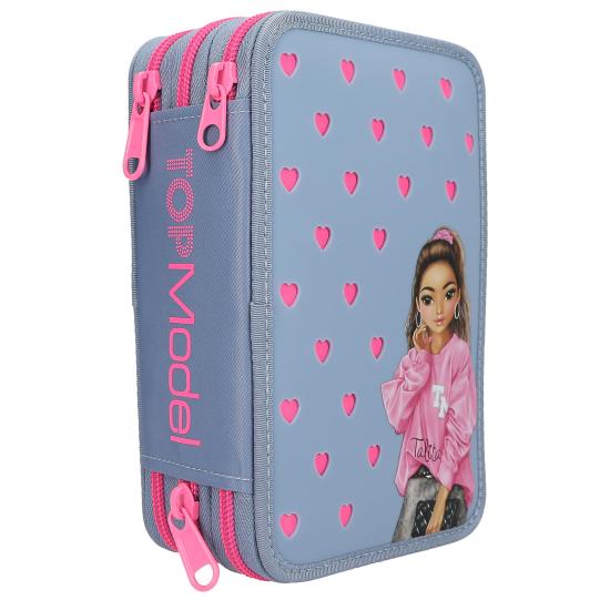 TOPModel 3-vaks etui blauw met kleurrijke pins