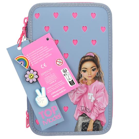 TOPModel 3-vaks etui blauw met kleurrijke pins