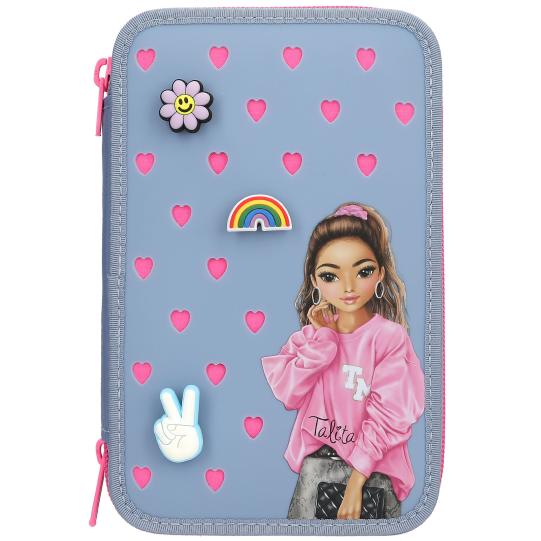 TOPModel 3-vaks etui blauw met kleurrijke pins