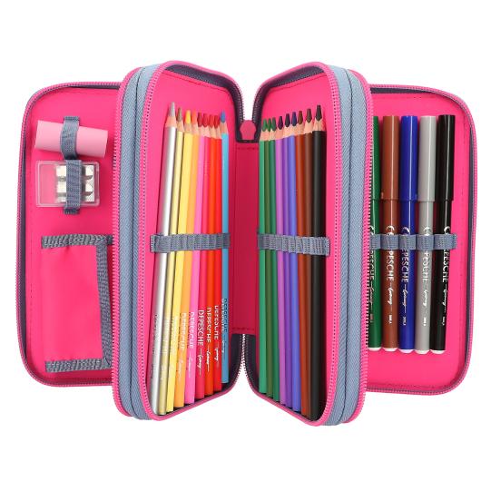 TOPModel 3-vaks etui blauw met kleurrijke pins