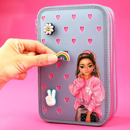 TOPModel 3-vaks etui blauw met kleurrijke pins