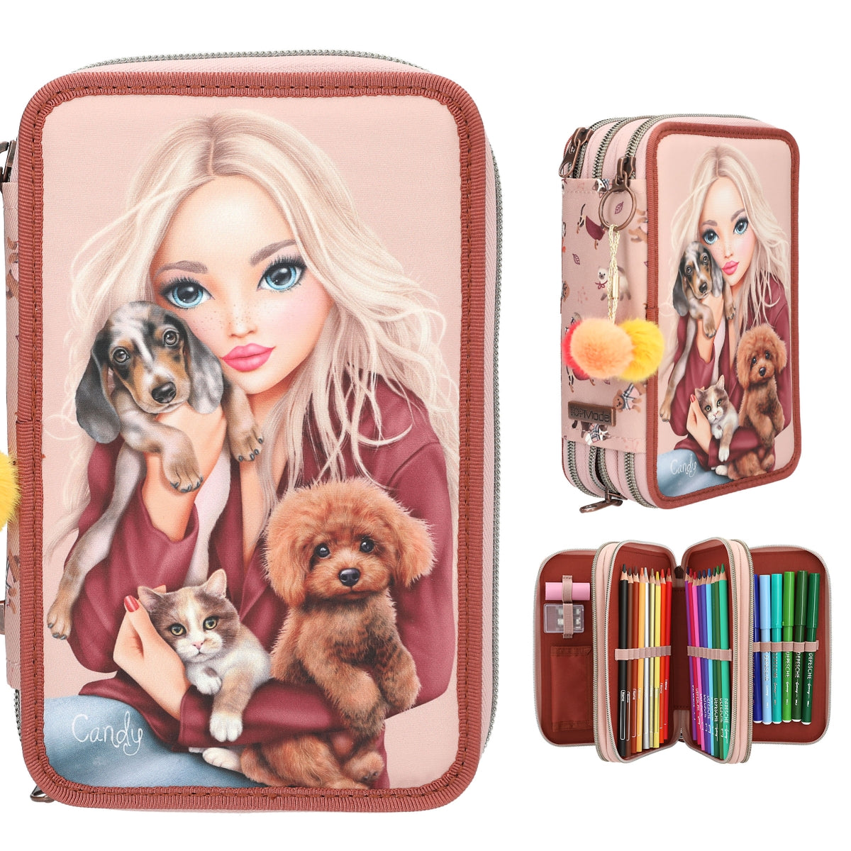 TOPModel Etui 3-vaks FUR EVER FRIENDS Roze