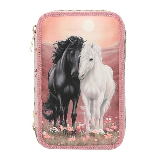 Miss Melody Roze 3-vaks Etui met Paardenmotief