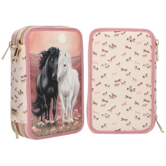 Miss Melody Roze 3-vaks Etui met Paardenmotief