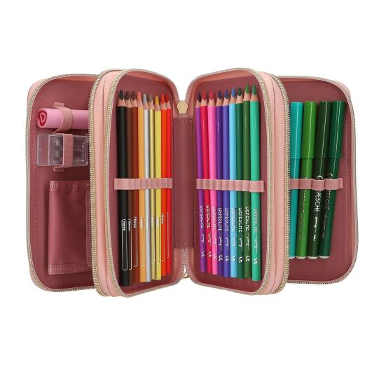 Miss Melody Roze 3-vaks Etui met Paardenmotief