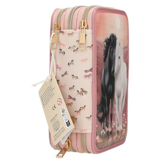 Miss Melody Roze 3-vaks Etui met Paardenmotief