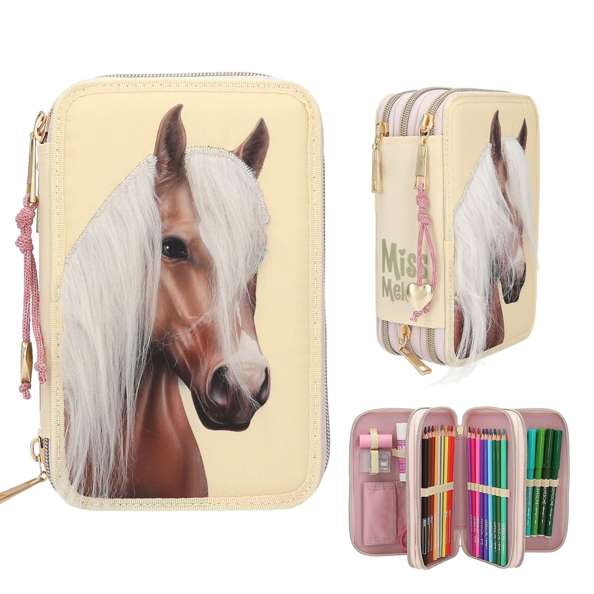 Miss Melody Etui met Paardenhoofd - 3 Vakken Gevuld