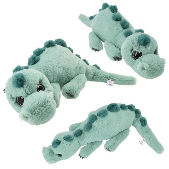Zachte Dino World knuffel - liggend lichtgroen, 50 cm