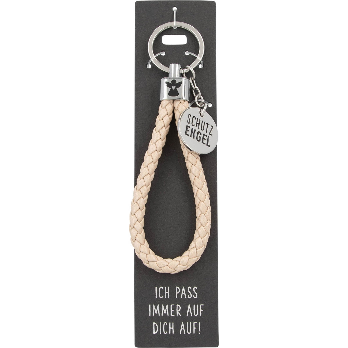Beschermengel Sleutelhanger - Crème Lederlook & Bedel