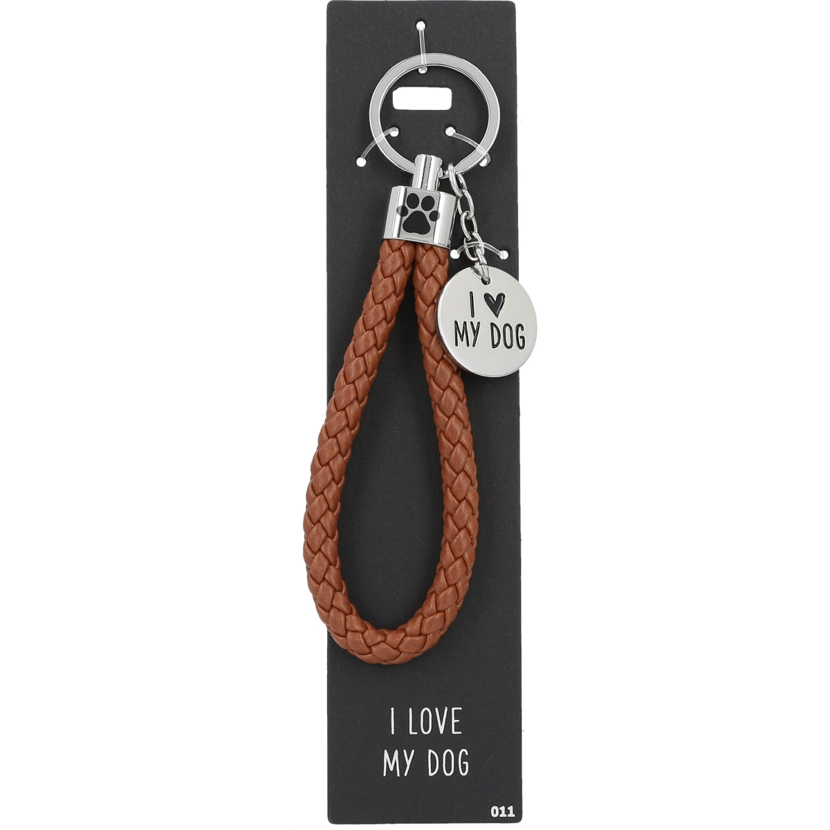 Bruine Sleutelhanger 'I Love My Dog' met Bedeltje