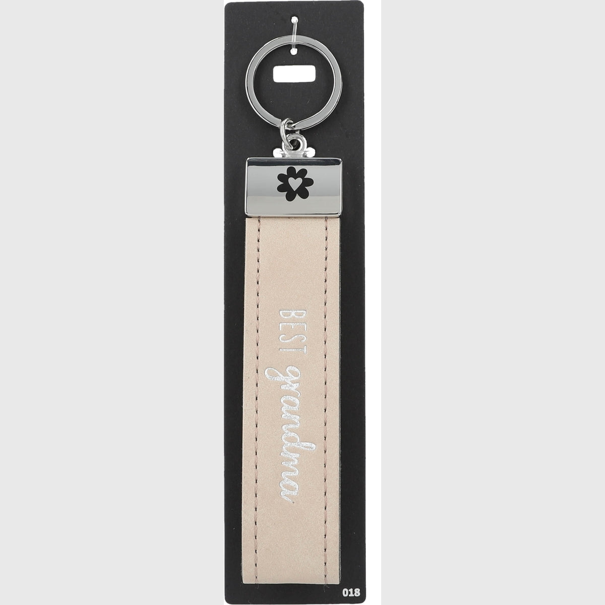 Sleutelhanger 'Beste Oma' met Beige Band en Bloem Bedeltje