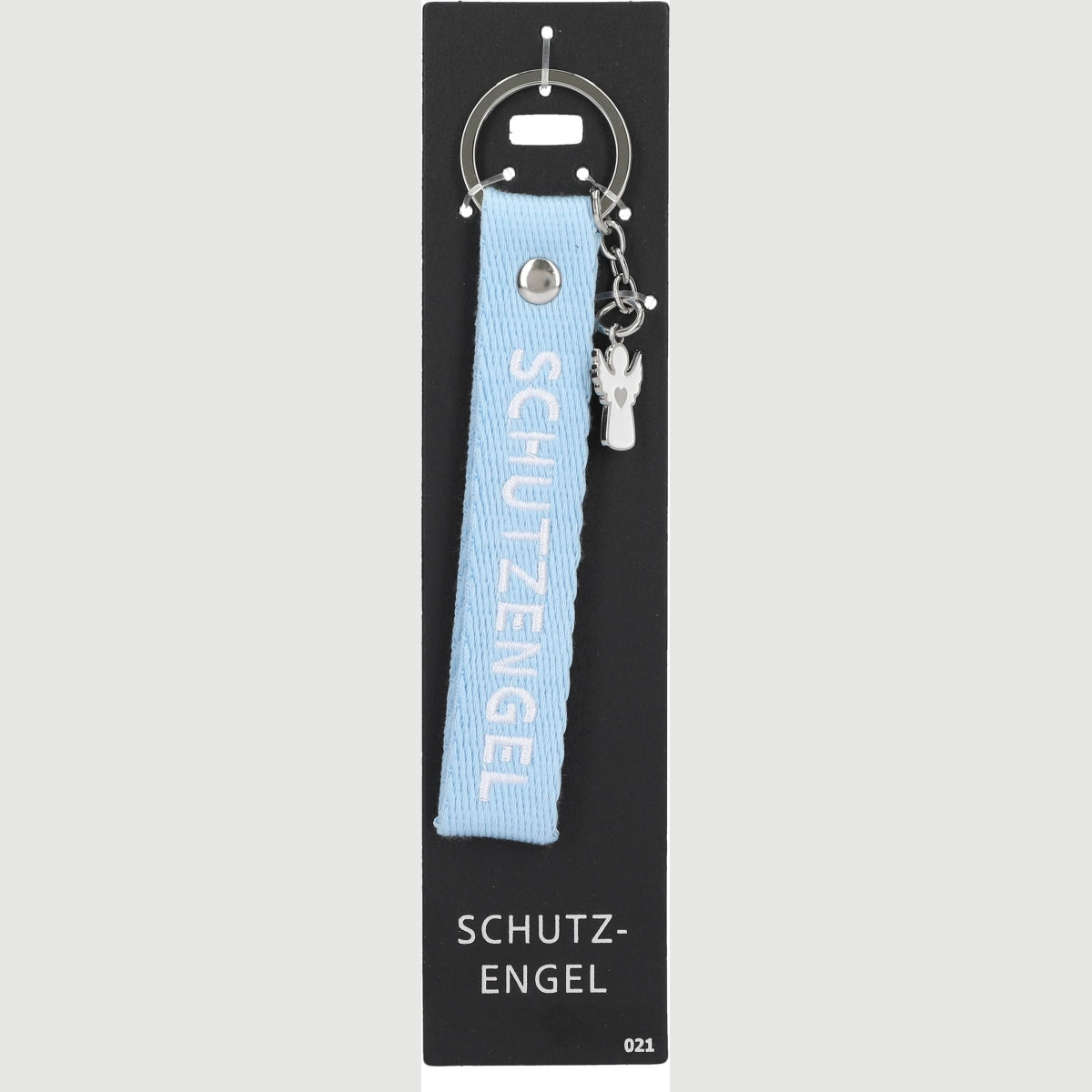 Lichtblauwe 'Schutzengel' Sleutelhanger met Bedeltje
