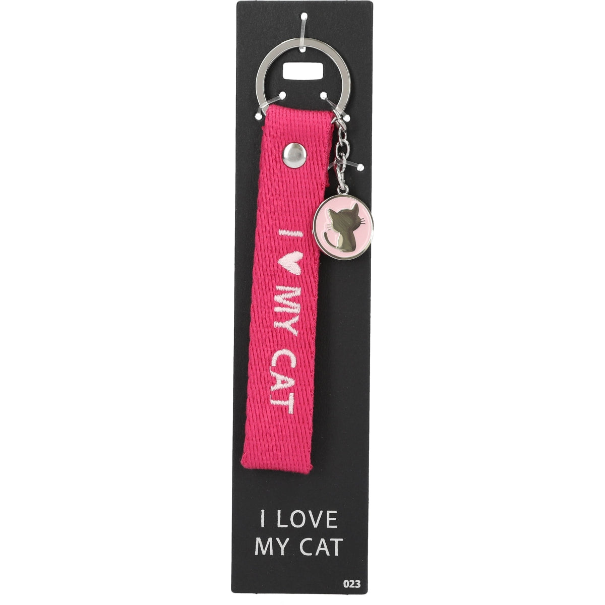 Roze Sleutelhanger 'I Love My Cat' met Kattenbedel
