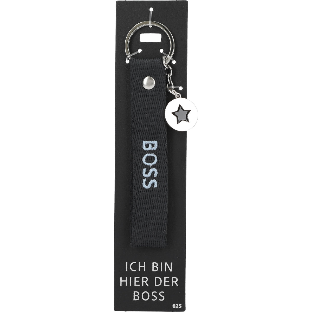 Sleutelhanger zwart 'Ich bin hier der Boss' (Duitse tekst)