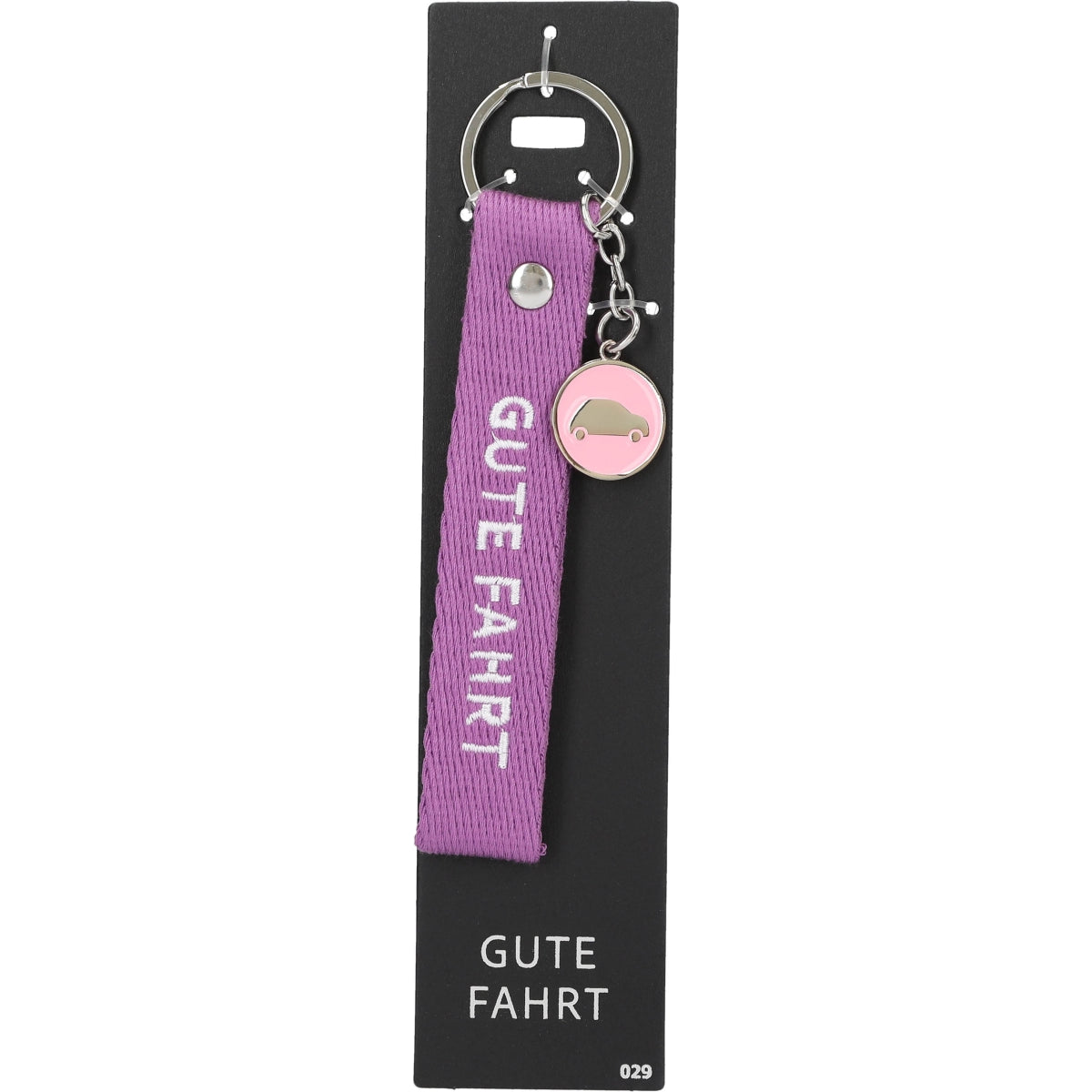 Paarse Vilt Sleutelhanger 'Gute Fahrt' met Bedel