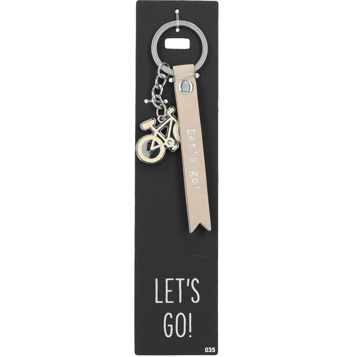 Stijlvolle Beige Sleutelhanger Let's Go!