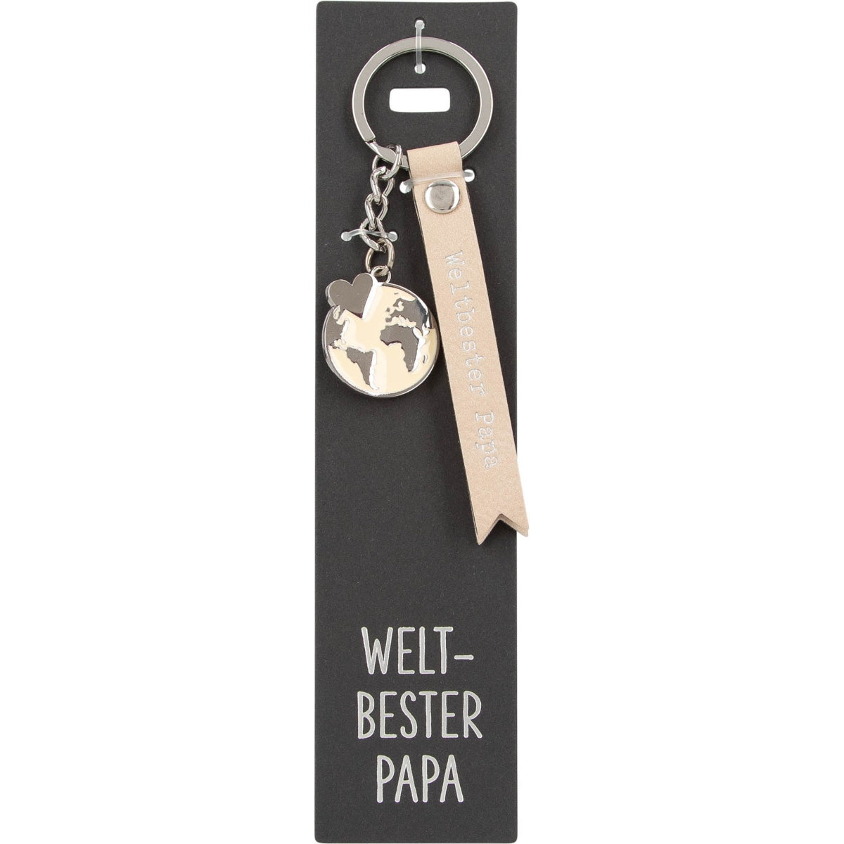 Sleutelhanger Weltbester Papa met Beige Lint en Bedel