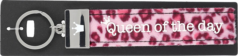 Roze Vilten Sleutelhanger 'Queen of the Day' met Luipaardprint