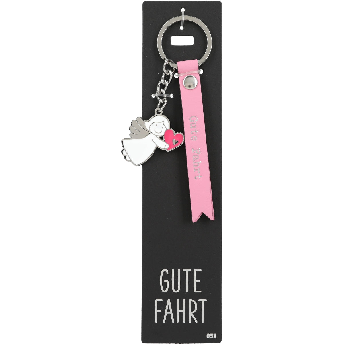 Roze Sleutelhanger 'Gute Fahrt' met Engel Bedeltje
