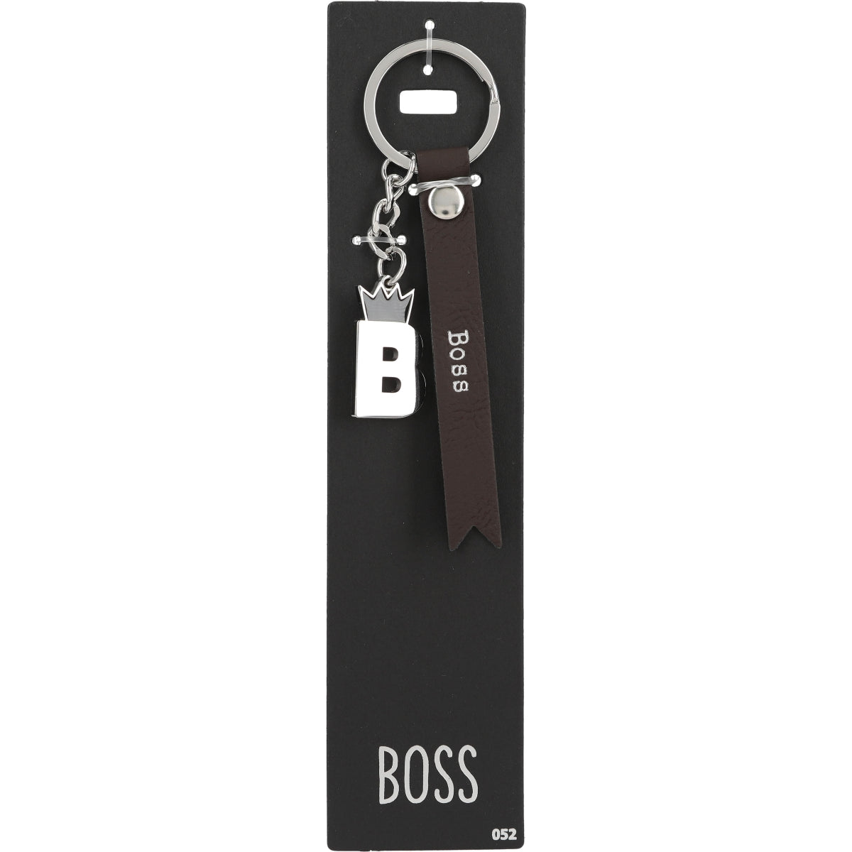 Stijlvolle Sleutelhanger 'Boss' met Bruin Lint en Bedeltje