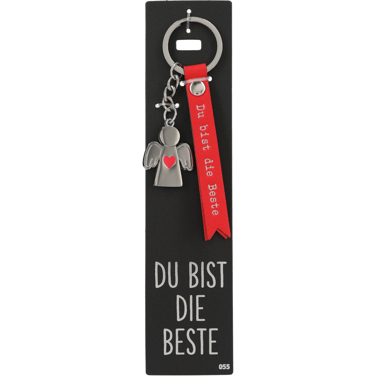 Sleutelhanger 'Du bist die Beste' met Rood Lint en Engel Bedel