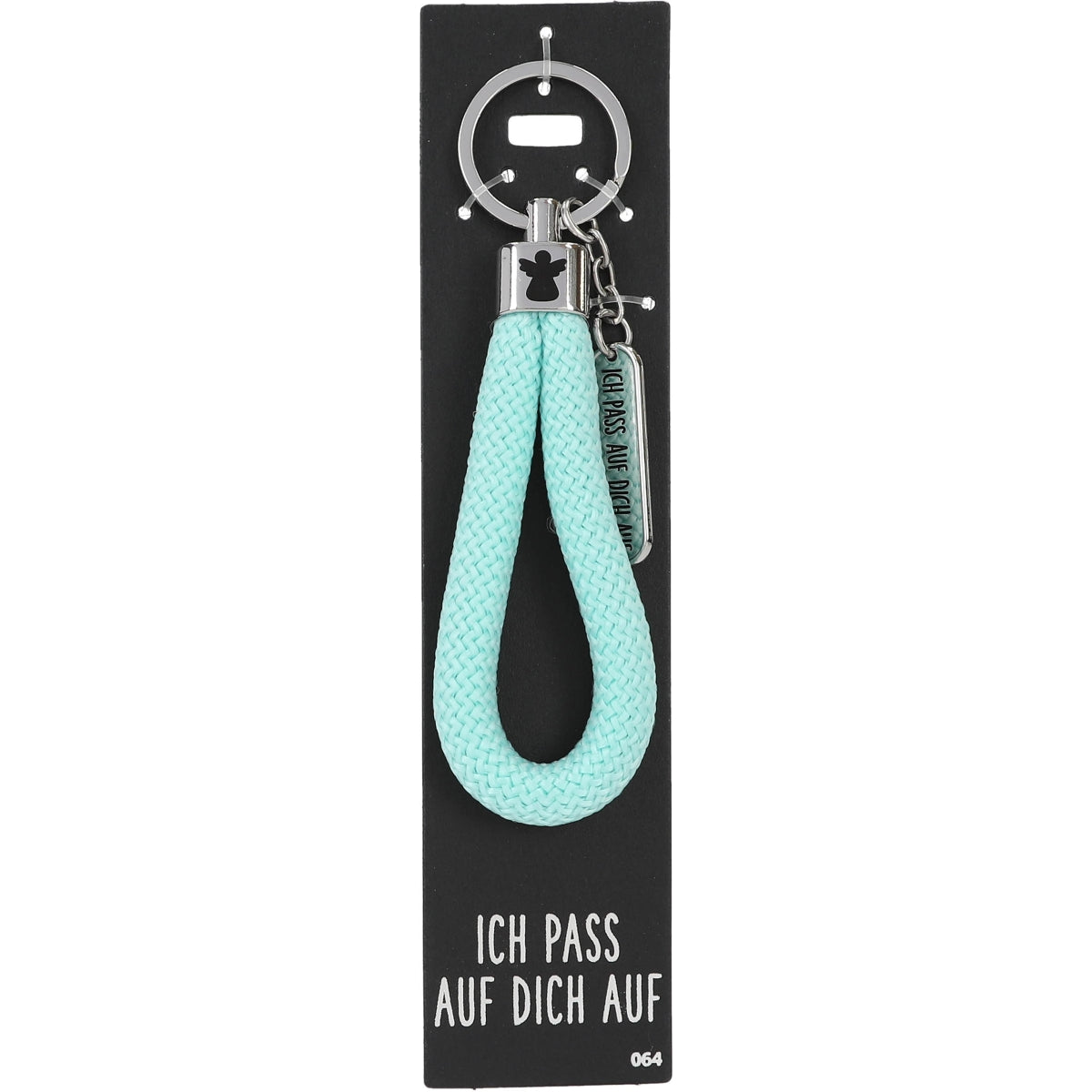 Mintgroene Sleutelhanger 'Ich pass auf dich auf' met Bedeltje