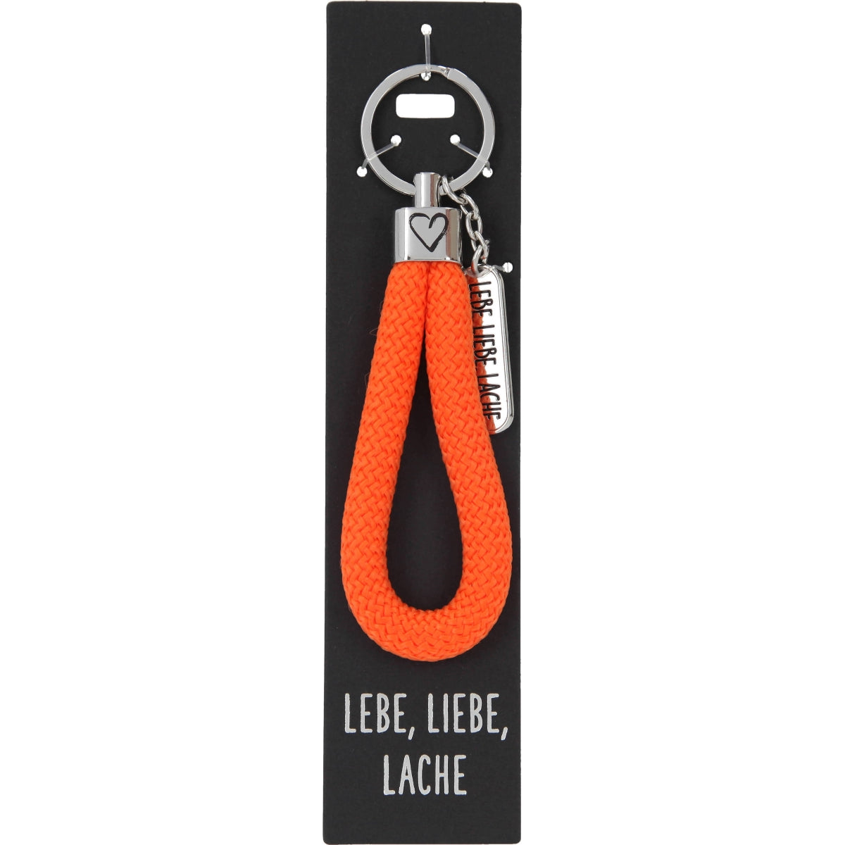 Oranje Sleutelhanger 'Lebe, liebe, lache' met Charme