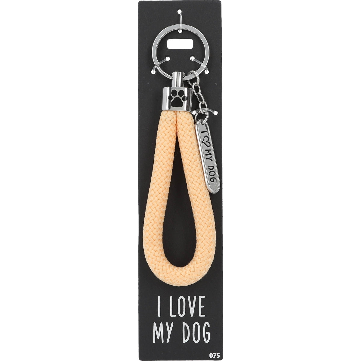 Sleutelhanger 'I Love My Dog' met Perzik Koord