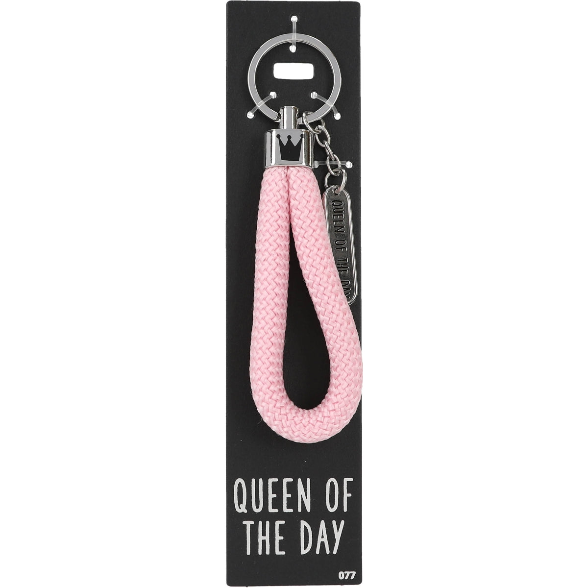 Lichtroze Sleutelhanger 'Queen of the day' met Charm