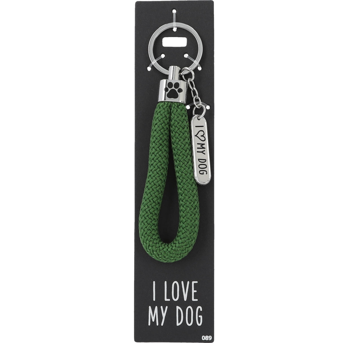 Sleutelhanger 'I Love My Dog' met Donkergroen Koord