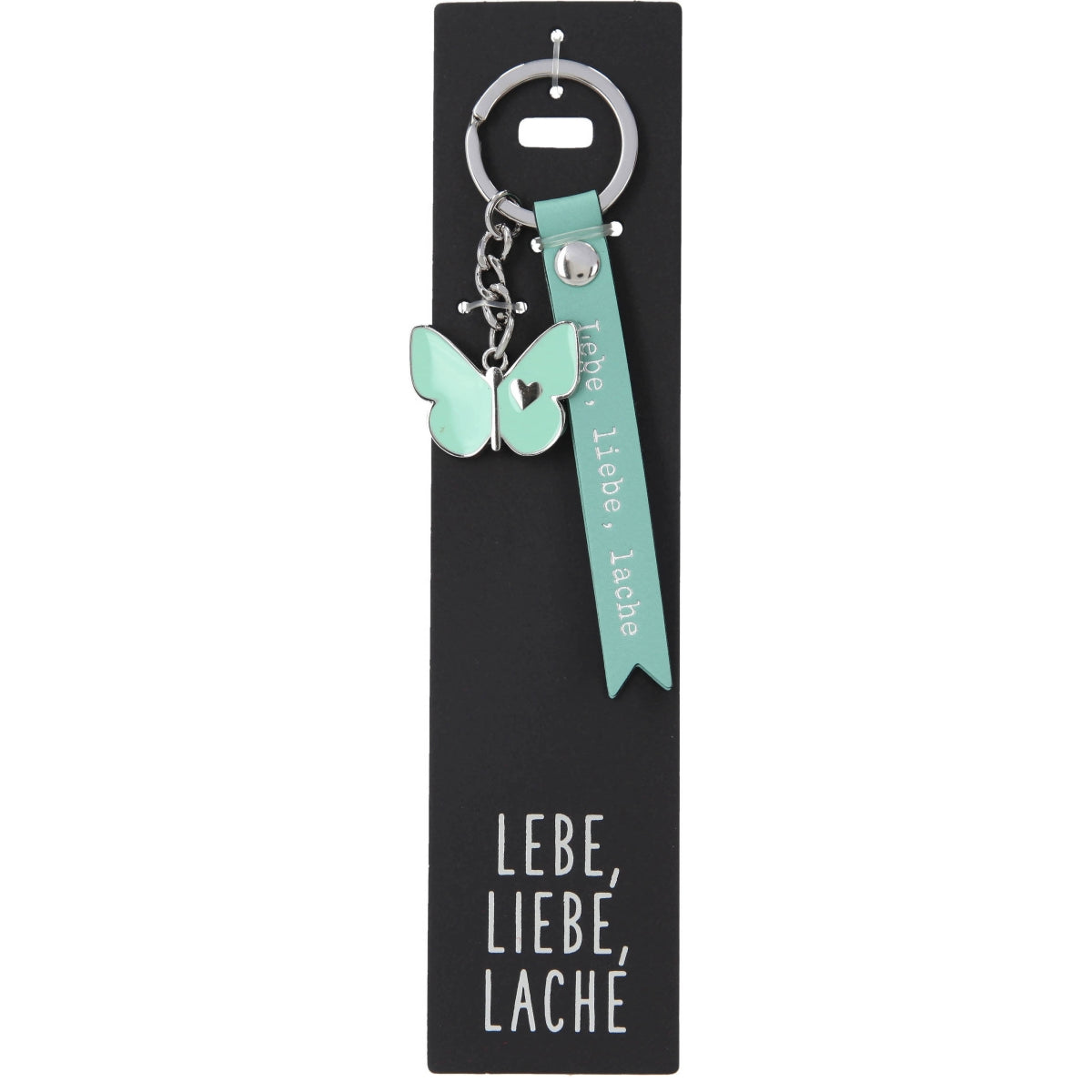 Mintgroene Sleutelhanger met Vlinderbedel en Boodschap
