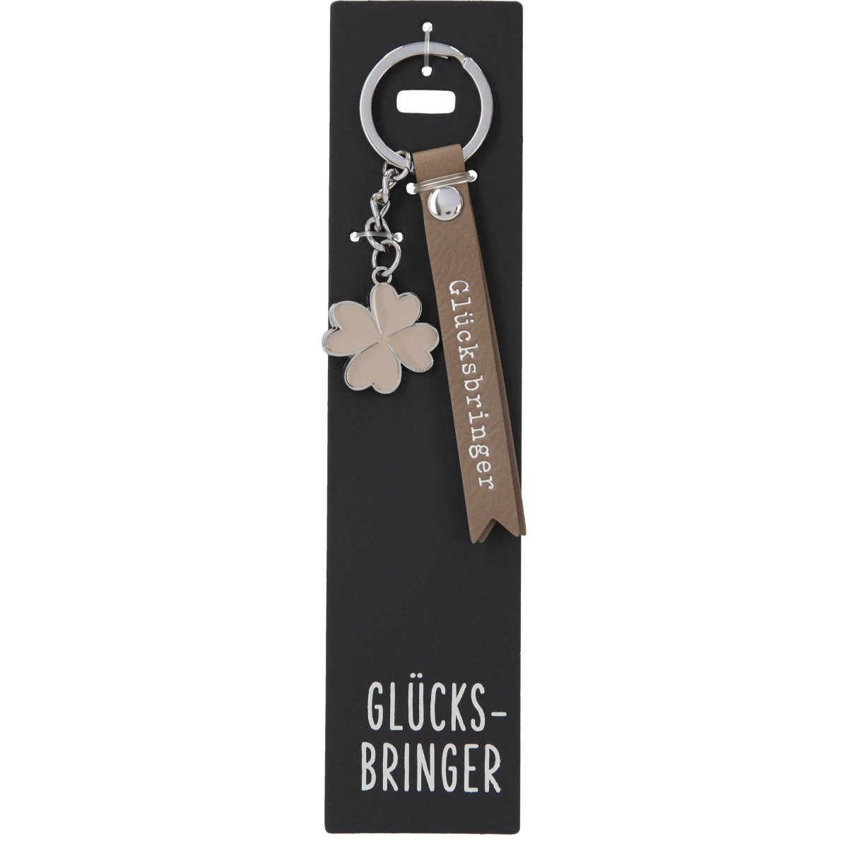 Taupe Geluksbrenger Sleutelhanger met Klavertje