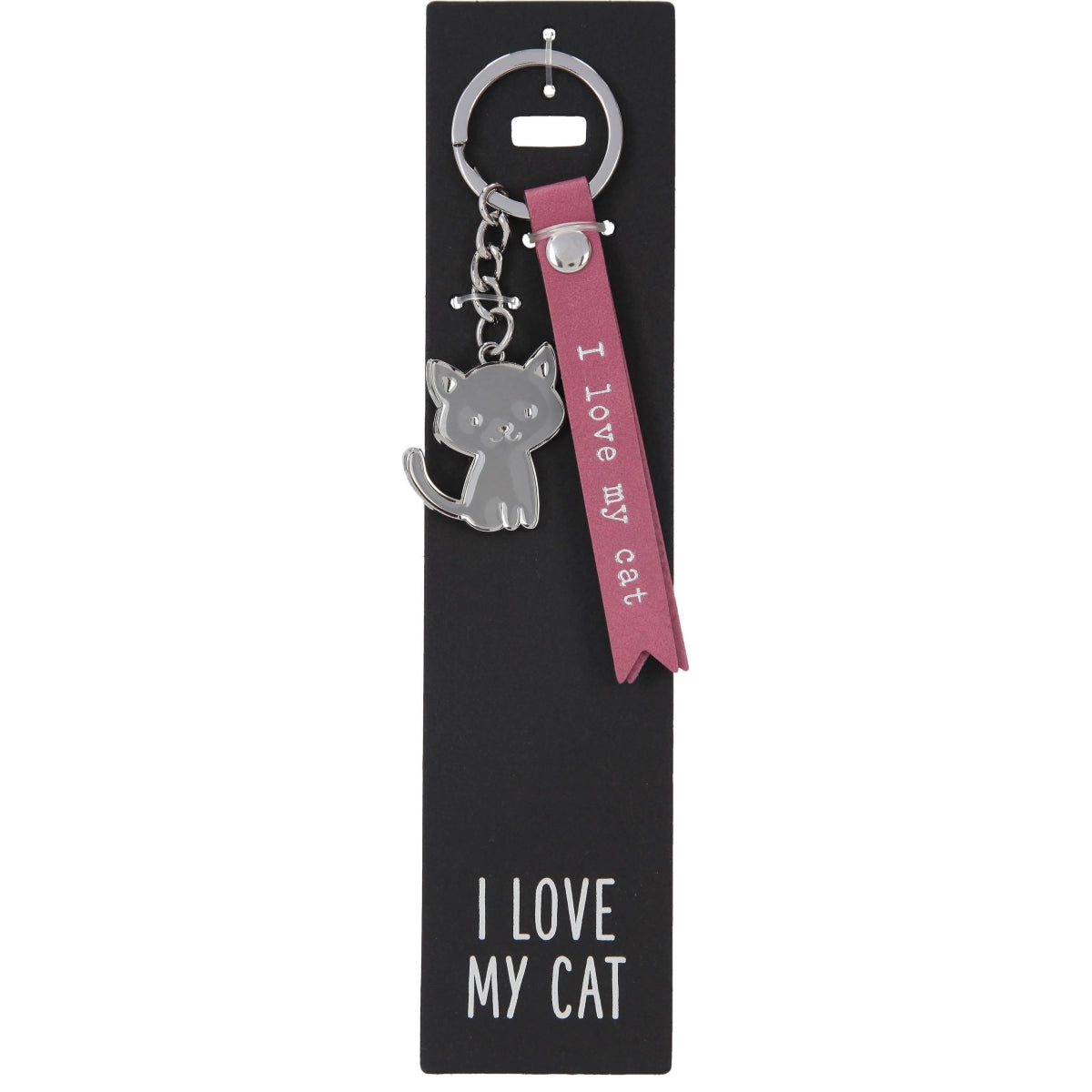 Charmante Sleutelhanger 'I love my cat' met Oudroze Lint