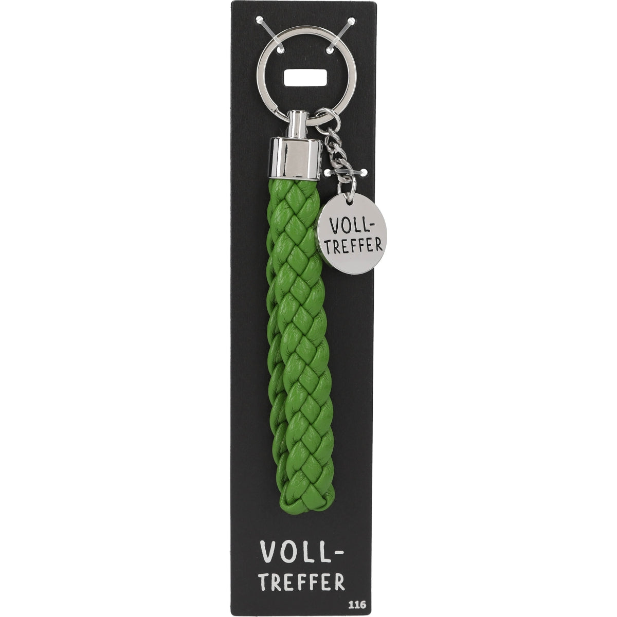Groene Gevlochten Sleutelhanger 'Volltreffer' met Bedeltje